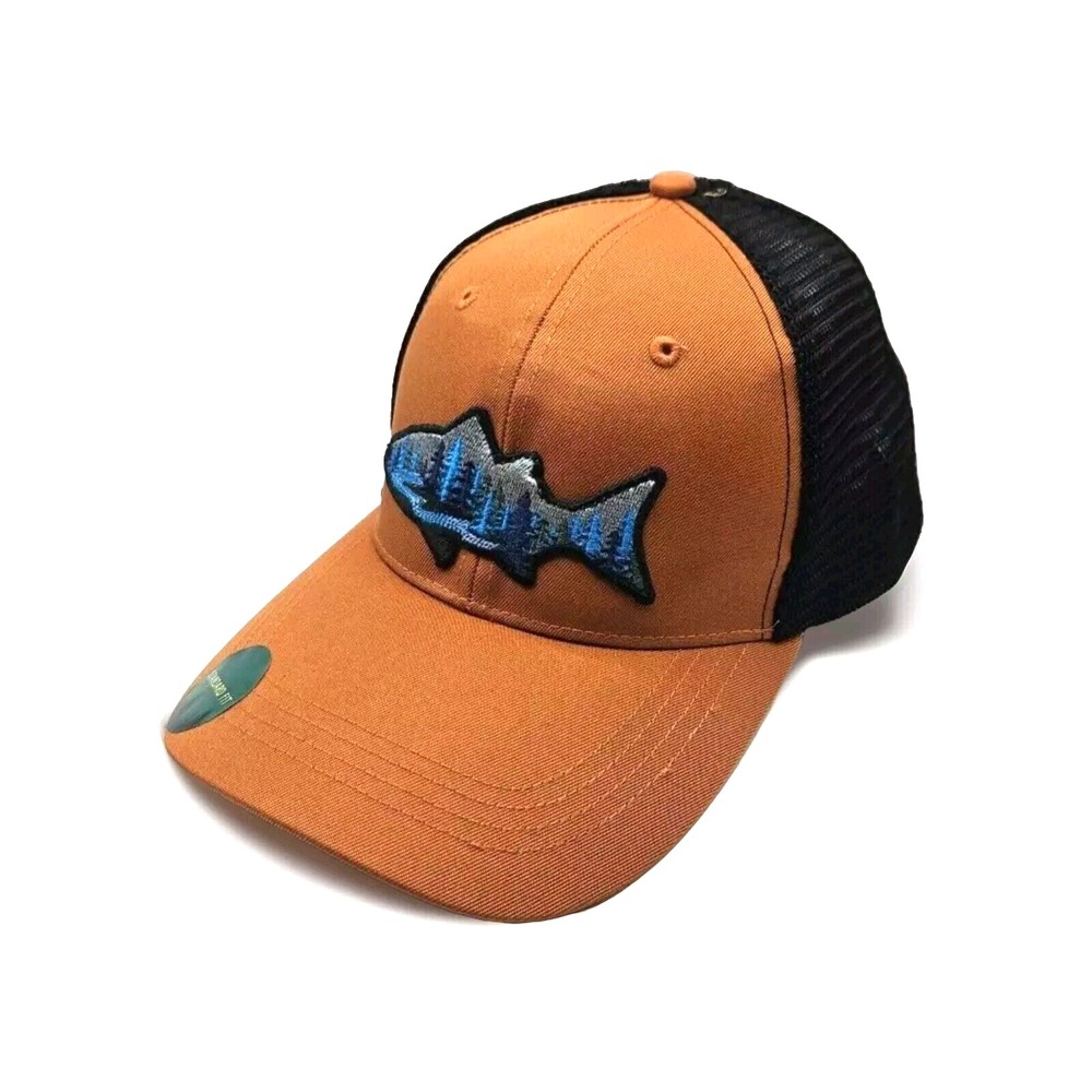 Telluride Clothing Co Trout Trucker Hat Burnt Orange Black Mesh Fishing NWT 3828